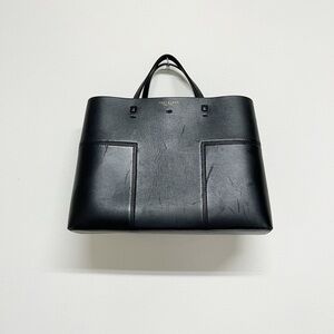 Tory Burch New York Womens Black Leather Structured Large Block T Tote